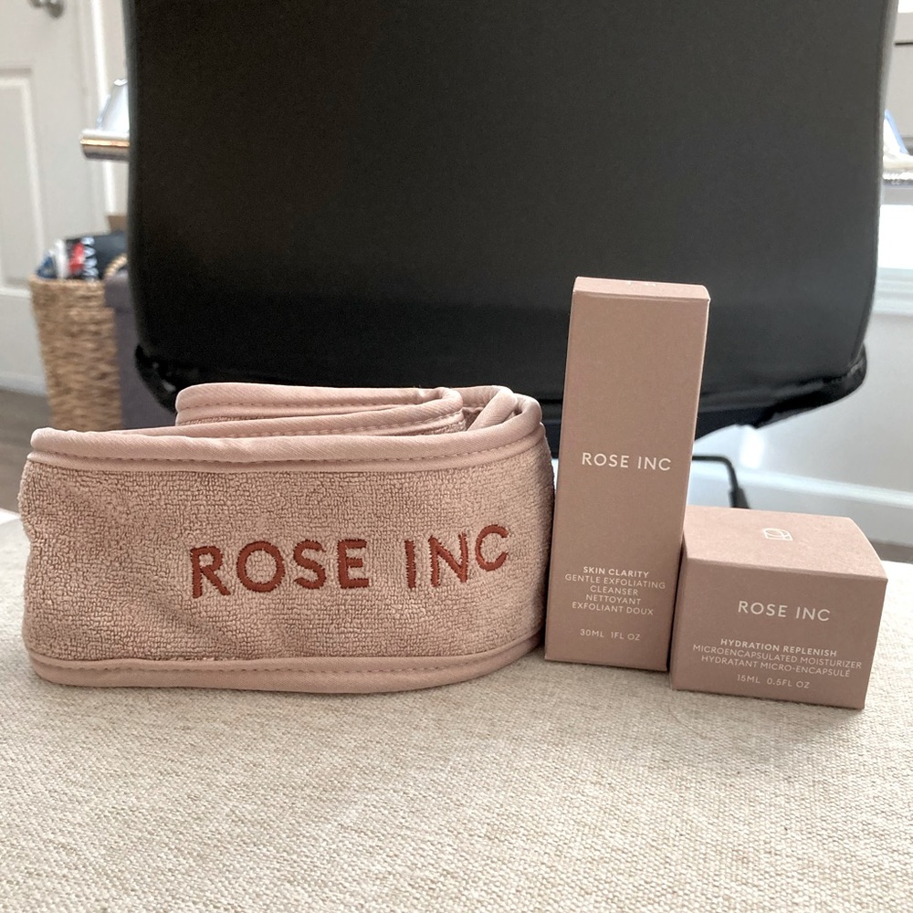NIB Rose Inc travel size set with headband